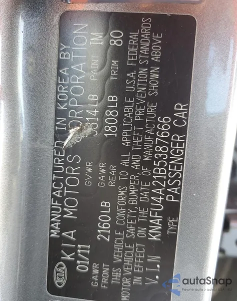 2011 Kia Forte Ex from USA, damaged, VIN KNAFU4A21B5387666